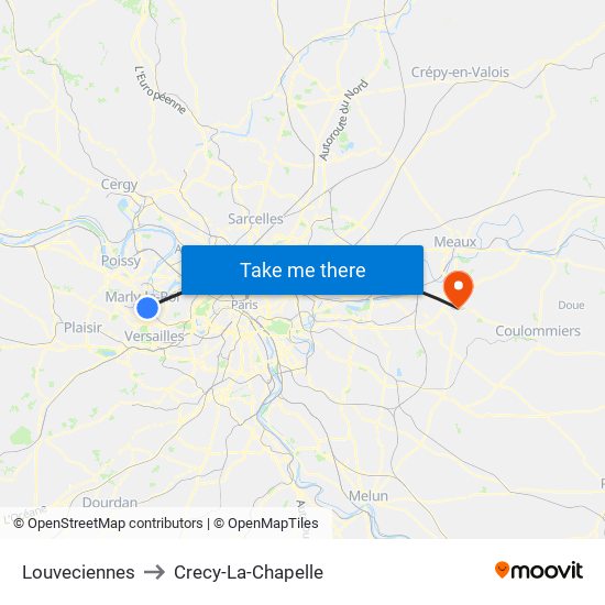 Louveciennes to Crecy-La-Chapelle map