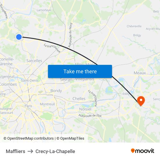 Maffliers to Crecy-La-Chapelle map