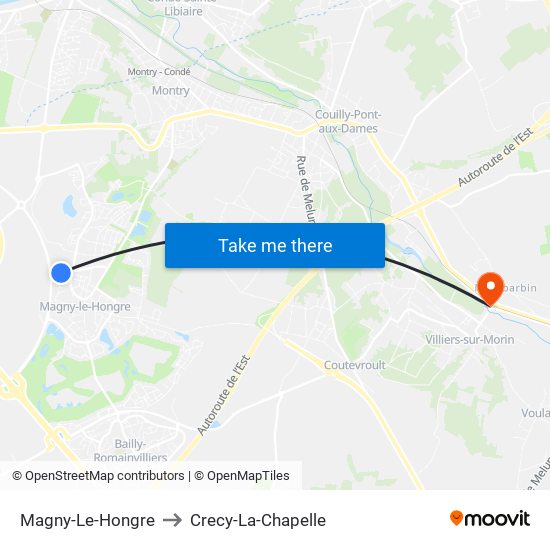 Magny-Le-Hongre to Crecy-La-Chapelle map