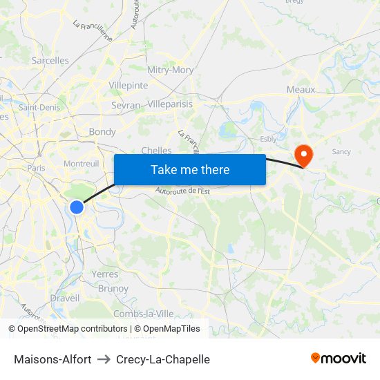 Maisons-Alfort to Crecy-La-Chapelle map