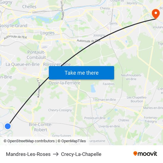 Mandres-Les-Roses to Crecy-La-Chapelle map