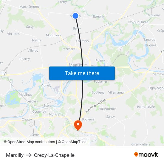 Marcilly to Crecy-La-Chapelle map