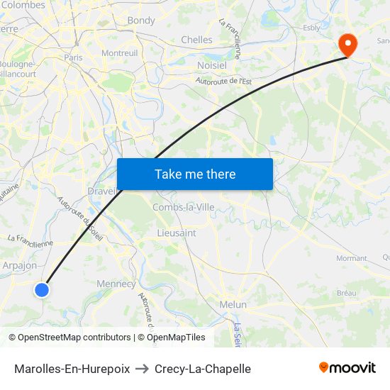Marolles-En-Hurepoix to Crecy-La-Chapelle map