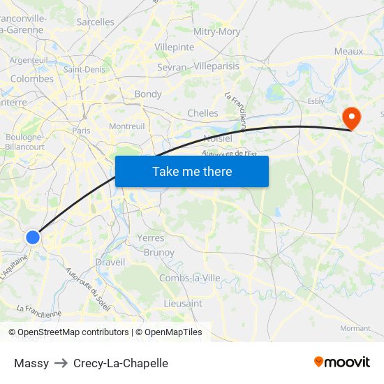 Massy to Crecy-La-Chapelle map