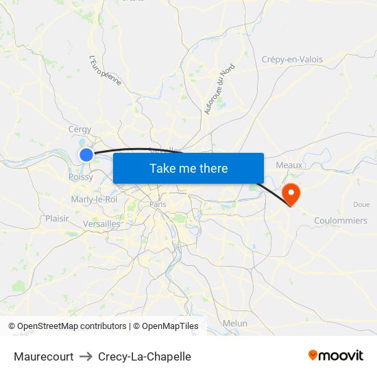 Maurecourt to Crecy-La-Chapelle map