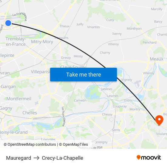 Mauregard to Crecy-La-Chapelle map