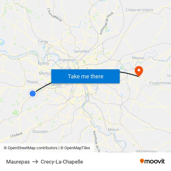 Maurepas to Crecy-La-Chapelle map