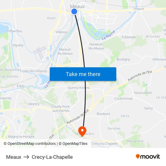 Meaux to Crecy-La-Chapelle map