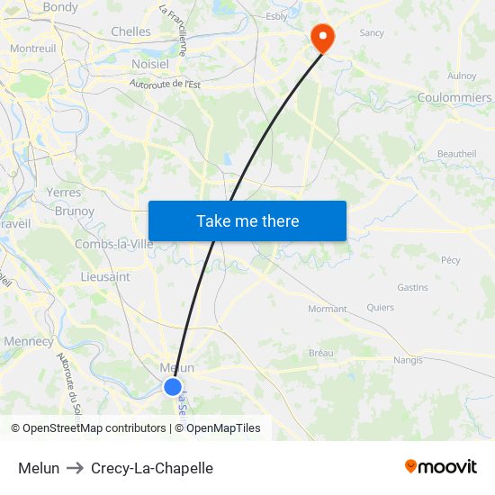 Melun to Crecy-La-Chapelle map
