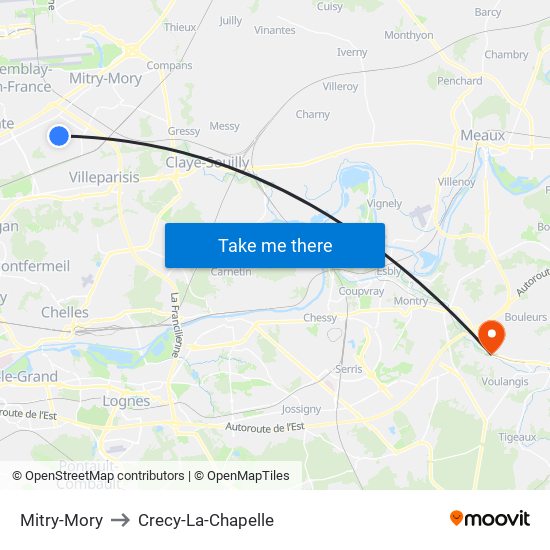 Mitry-Mory to Crecy-La-Chapelle map
