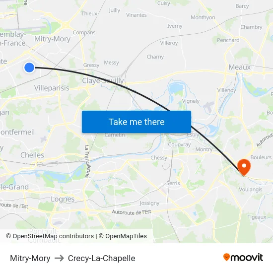 Mitry-Mory to Crecy-La-Chapelle map