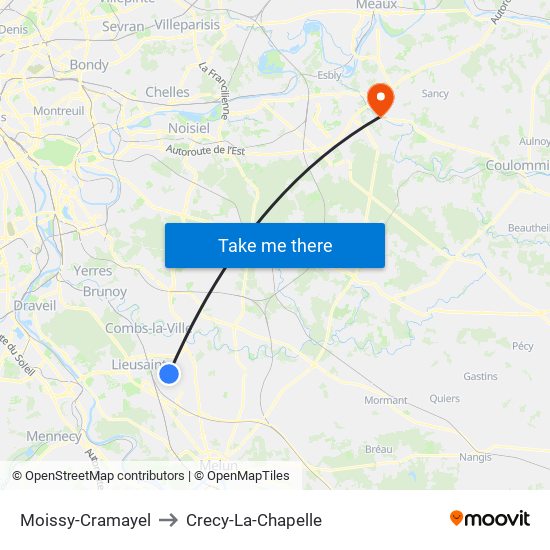 Moissy-Cramayel to Crecy-La-Chapelle map