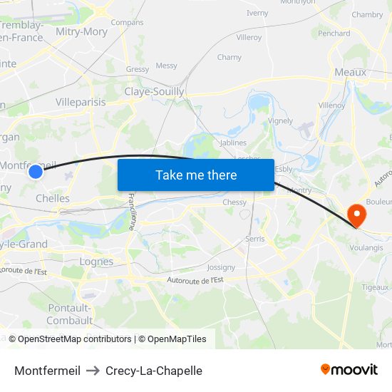 Montfermeil to Crecy-La-Chapelle map