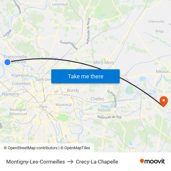 Montigny-Les-Cormeilles to Crecy-La-Chapelle map