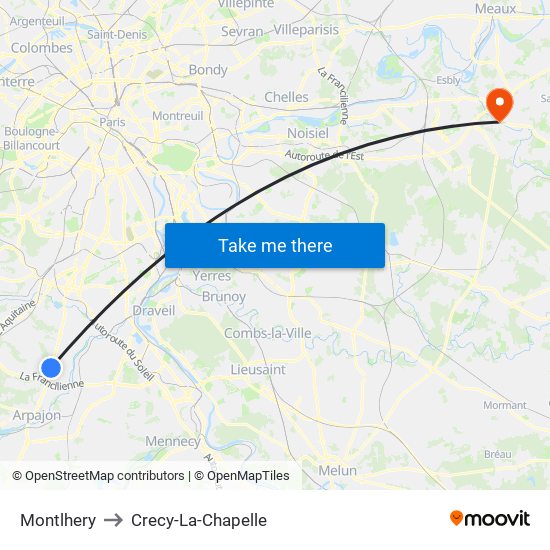 Montlhery to Crecy-La-Chapelle map