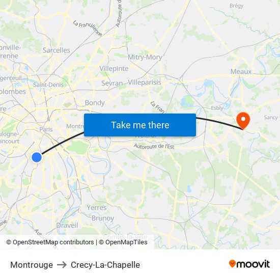 Montrouge to Crecy-La-Chapelle map