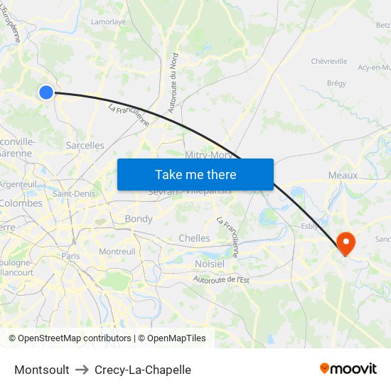Montsoult to Crecy-La-Chapelle map