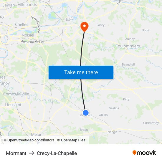 Mormant to Crecy-La-Chapelle map