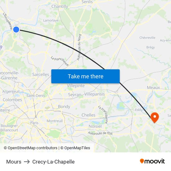 Mours to Crecy-La-Chapelle map