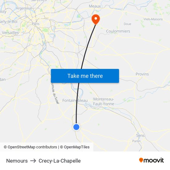 Nemours to Crecy-La-Chapelle map
