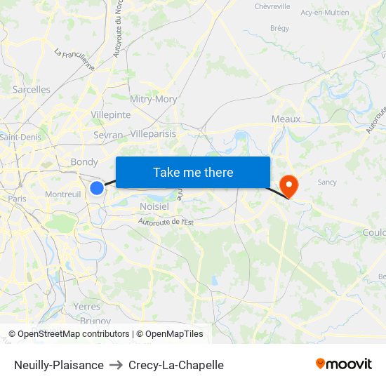 Neuilly-Plaisance to Crecy-La-Chapelle map