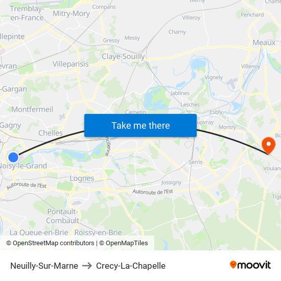 Neuilly-Sur-Marne to Crecy-La-Chapelle map