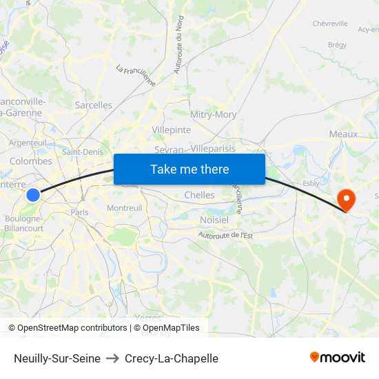 Neuilly-Sur-Seine to Crecy-La-Chapelle map