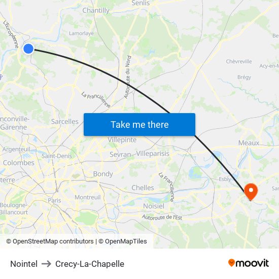 Nointel to Crecy-La-Chapelle map