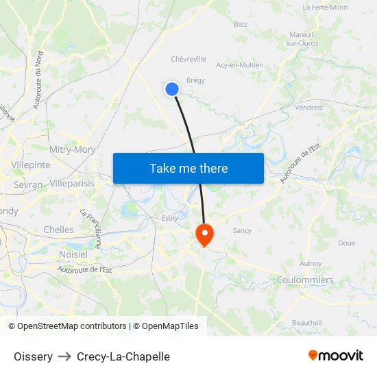 Oissery to Crecy-La-Chapelle map