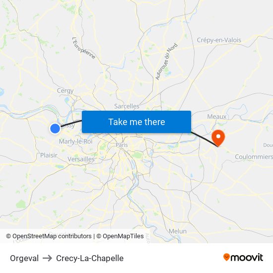 Orgeval to Crecy-La-Chapelle map