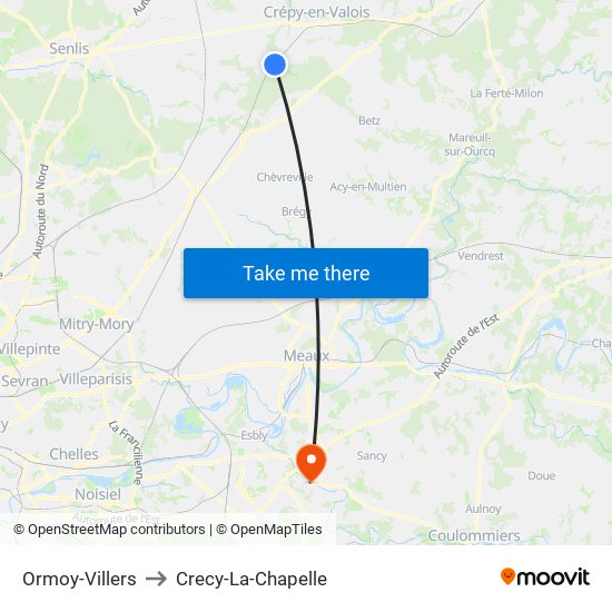 Ormoy-Villers to Crecy-La-Chapelle map