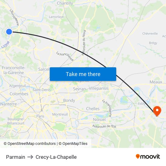 Parmain to Crecy-La-Chapelle map