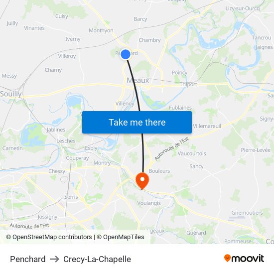 Penchard to Crecy-La-Chapelle map