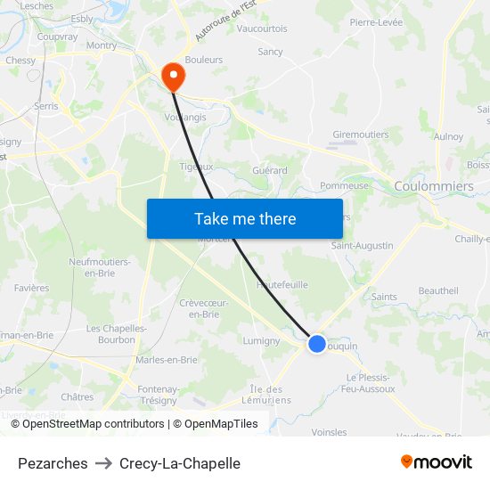 Pezarches to Crecy-La-Chapelle map