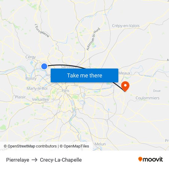 Pierrelaye to Crecy-La-Chapelle map