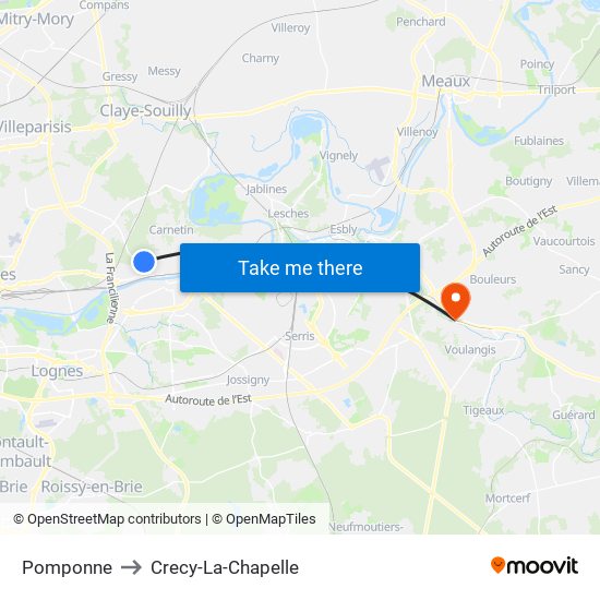 Pomponne to Crecy-La-Chapelle map