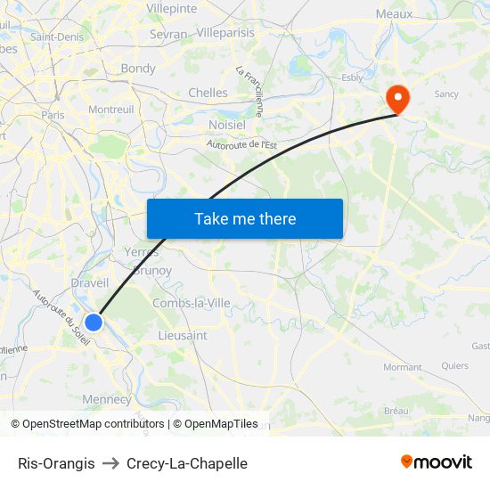 Ris-Orangis to Crecy-La-Chapelle map