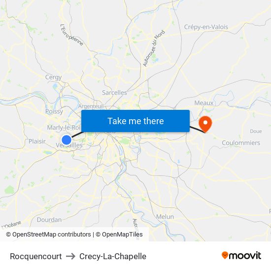 Rocquencourt to Crecy-La-Chapelle map
