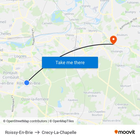 Roissy-En-Brie to Crecy-La-Chapelle map