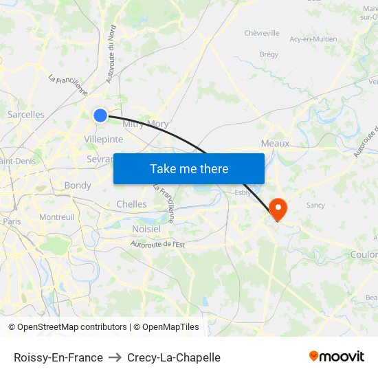 Roissy-En-France to Crecy-La-Chapelle map