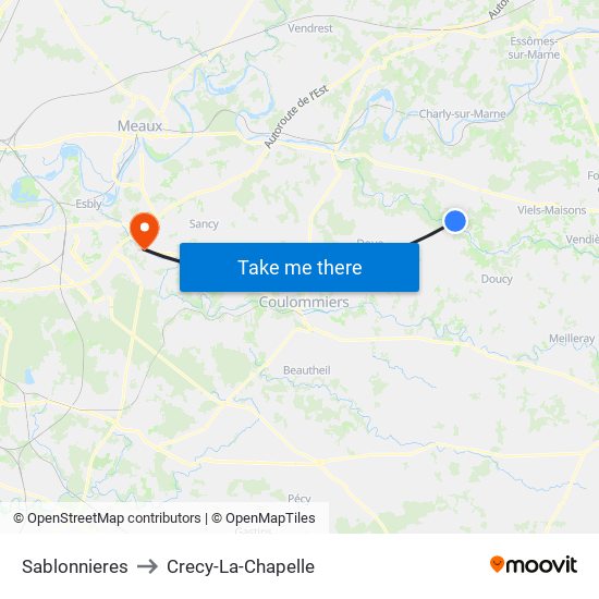 Sablonnieres to Crecy-La-Chapelle map