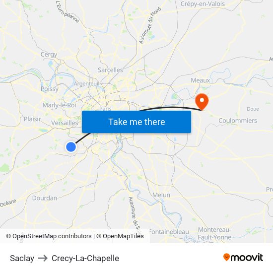Saclay to Crecy-La-Chapelle map