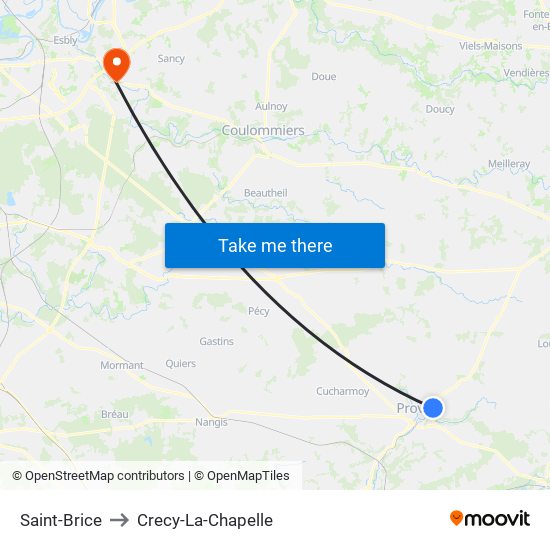 Saint-Brice to Crecy-La-Chapelle map