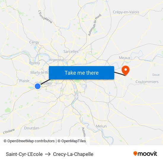 Saint-Cyr-L'Ecole to Crecy-La-Chapelle map