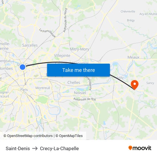 Saint-Denis to Crecy-La-Chapelle map