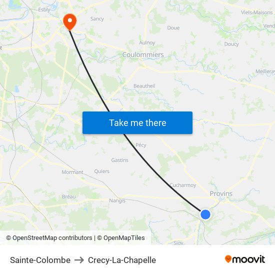 Sainte-Colombe to Crecy-La-Chapelle map