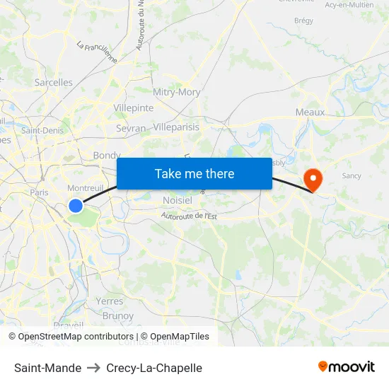 Saint-Mande to Crecy-La-Chapelle map
