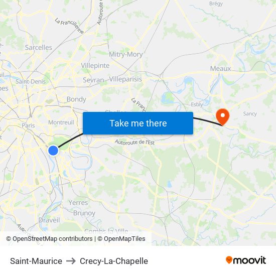 Saint-Maurice to Crecy-La-Chapelle map