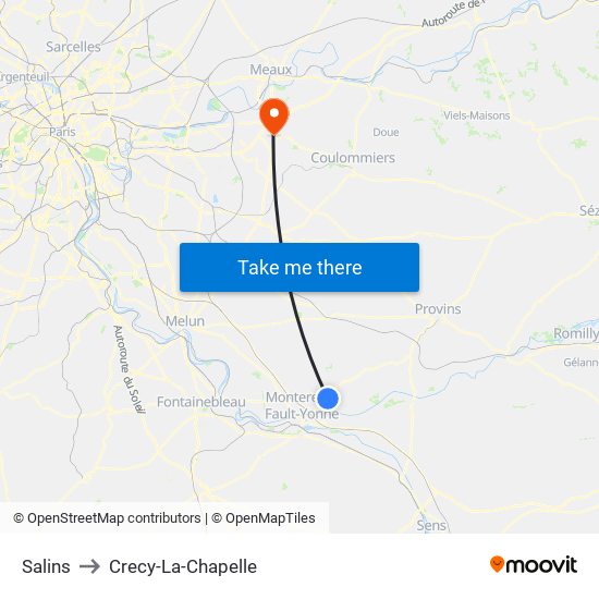 Salins to Crecy-La-Chapelle map