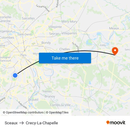 Sceaux to Crecy-La-Chapelle map